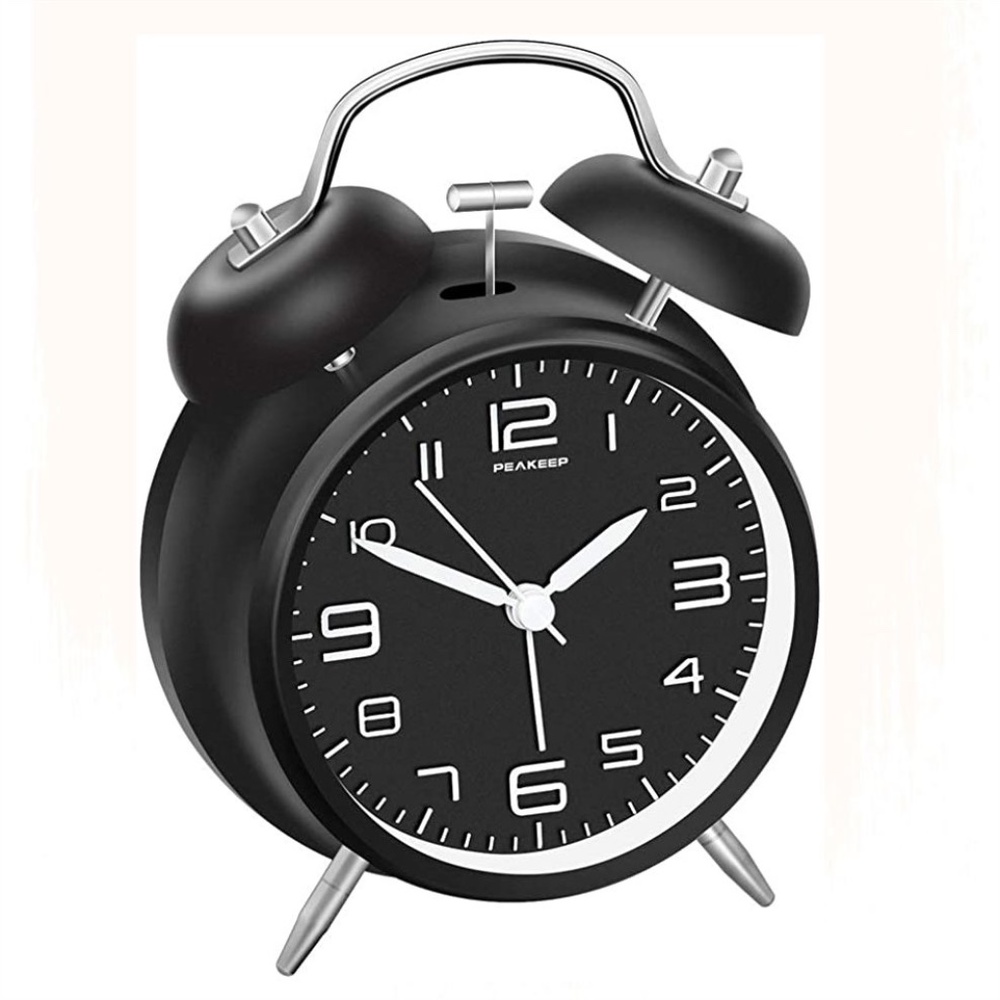 Peakeep Twin Bell Alarm Clock Stereoscopic Dial, Backlight, Battery Operated
